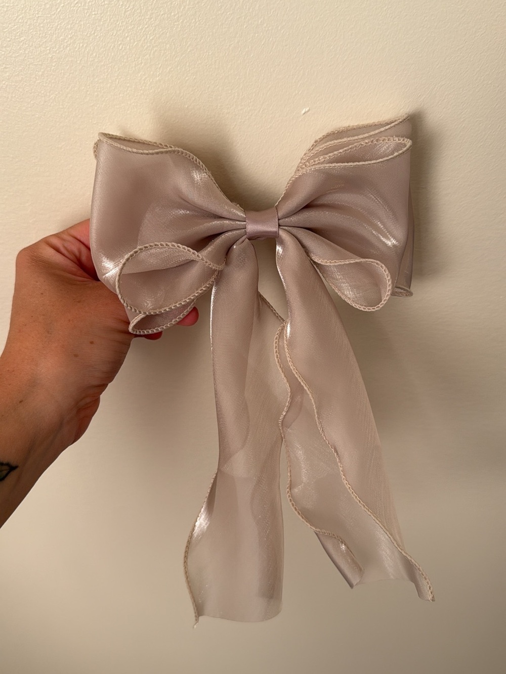Sheer Satin Hair Bow - Tan